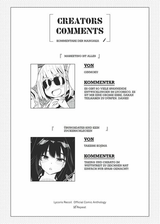 Produktbild Panini Lycoris Recoil: Repeat 01 (Deutsch, Spider Lily, Ginmoku, Raika Suzumi, Takeshi Kojima, Ren Sakuragi, Gunp, Jizai Nyoi, Nikomi Wakadori, Itsuki Takano, Miki Morinaga, Mikazuchi, Mekimeki, Ryo Niina, Somechime, Ree, 2024)