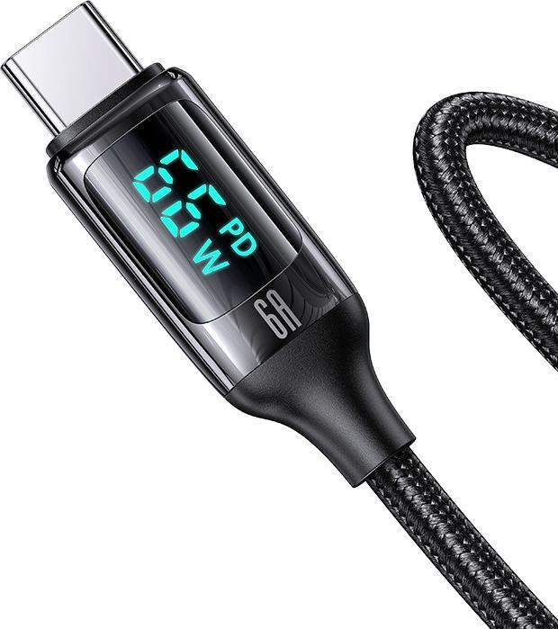 Actual product image Usams Cable pleciony U78 USB-C 1.2m LED 6A Fast Charging czarny/black SJ544USB01 (US-SJ544) (1.20 m)