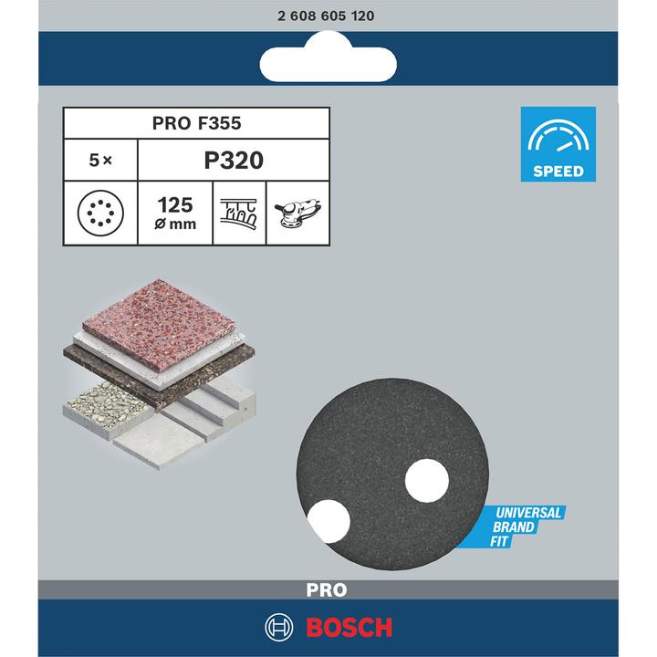 Image du produit Bosch Professional Zubehör PRO F355 Feuille abrasive, 125 mm, G320 (320)