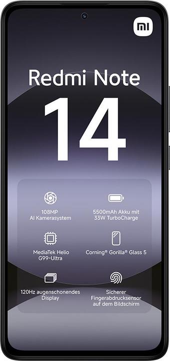 Actual product image Xiaomi Redmi Note 14 (128 GB, Midnight Black, 6.67", Hybrid Dual SIM, 108 Mpx, 4G)