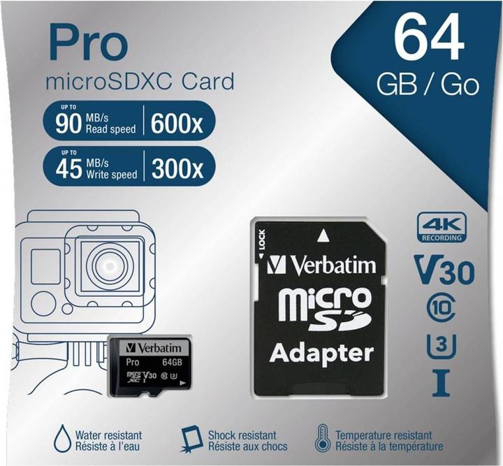 Actual product image Verbatim Pro (64 GB, microSDXC, U3, UHS-I)