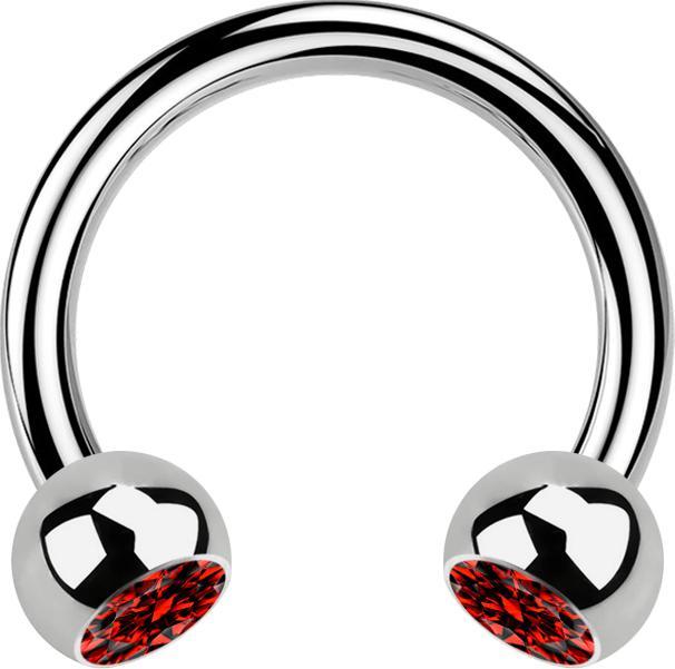 Star Piercing Micro Circular Barbell silber mit zwei Kugeln Kristall rot (Titan G23, ohne Messing)