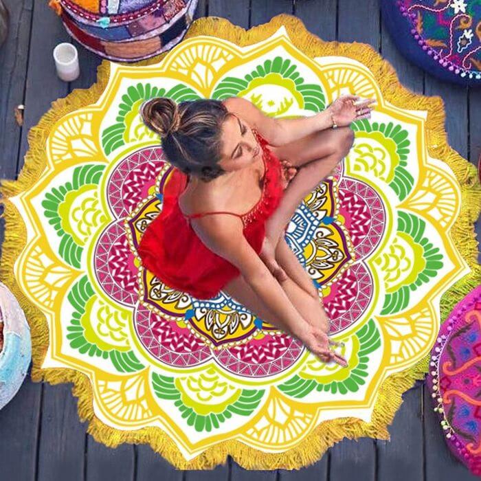Image du produit Cover-Discount Serviette de plage ronde Mandala jaune (150 cm)