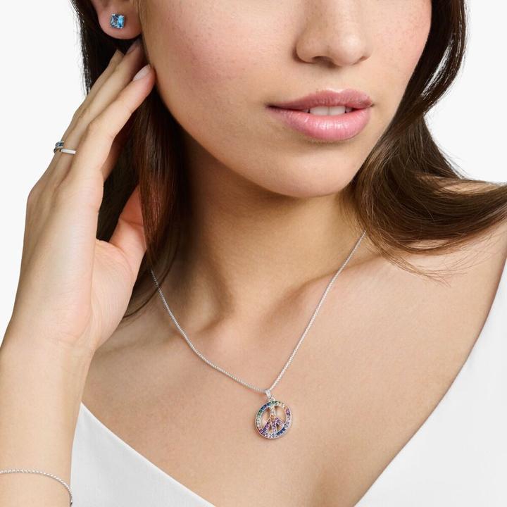 Immagine prodotto Thomas Sabo Collana con ciondolo Segno di pace con pietre colorate Argento annerito (Argento 925, 50 - 55 cm)