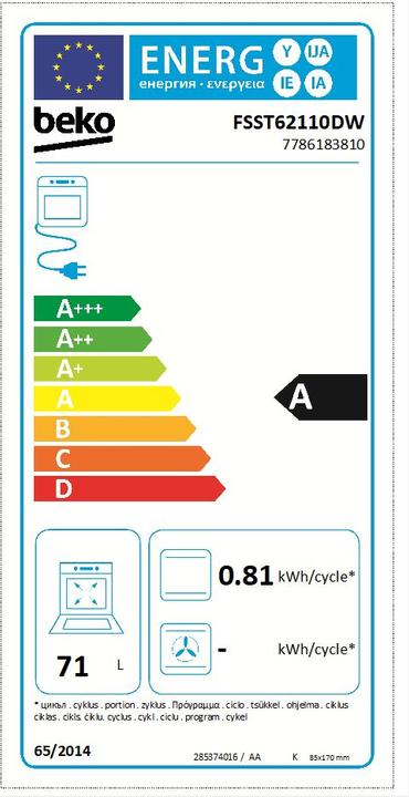 Energie-Label Beko FSST62110DW Elektroherd mit Gas-Kochfeld 60cm
