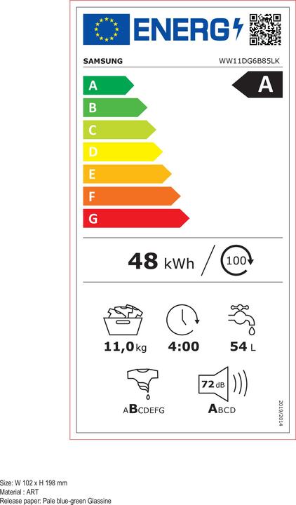 Etichetta energetica Samsung Serie 6400d Lavatrice Ai Control (11 kg, A sinistra)