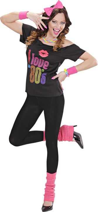 Actual product image Widmann 80's Girl Shirt: With Cuffs And Hair Bow (S/M)