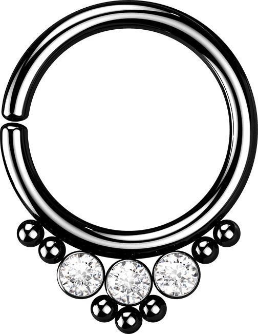 Produktbild Star Piercing Micro Piercing Ring schwarz Kugeln und drei Kristalle (Chirurgenstahl 316L, ohne Messing)