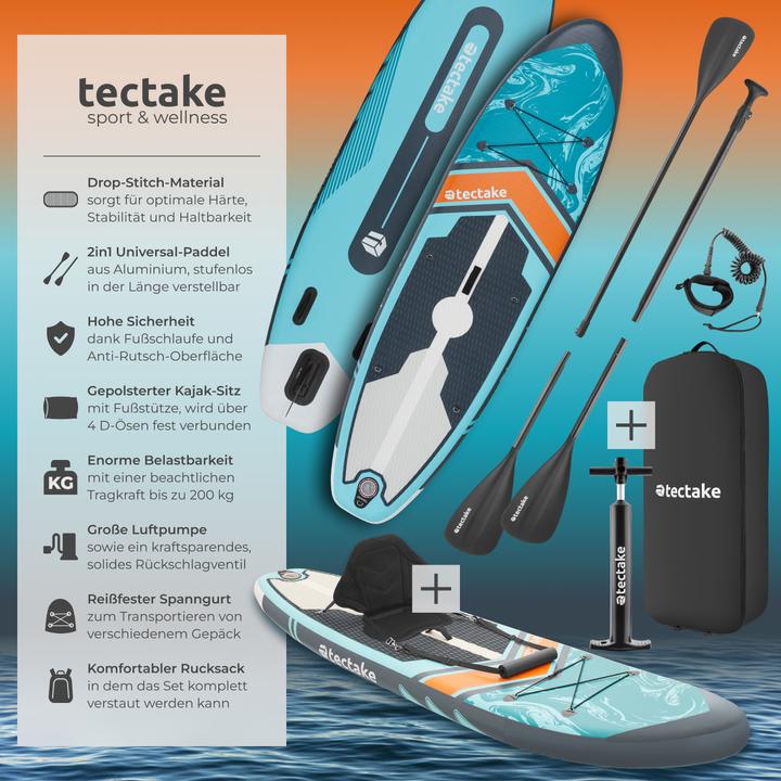 Actual product image tectake Paddle Board Zenon - 2-in-1 inflatable SUP kayak, with paddle, pump, backpack