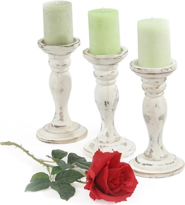 Image du produit Swisshandel24 Set de 3 chandeliers, bougeoirs, look shabby vintage hauteur 24cm blanc