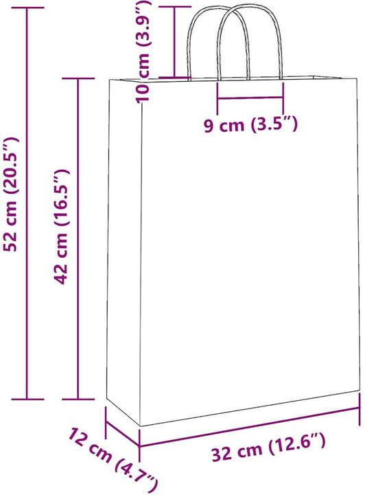 Produktbild VidaXL Kraftpapiertüten 50 Stk. mit Henkel Braun 32x12x42 cm Papiertüte (Geschenktüte, 50 x)
