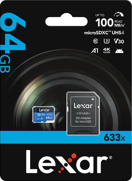 Actual product image Lexar High-Performance 633x microSDHC/microSDXC UHS-I U3 (64 GB, microSDXC, U3, UHS-I)