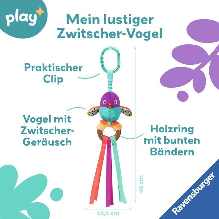 Immagine prodotto Ravensburger 4853 play+ uccello cinguettante, giocattolo da afferrare in legno, peluche con pancia cinguettante