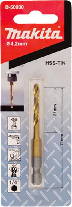 Makita Punta metallo HSS-TiN con codolo esagonale 1/4" (4,2 millimetri)