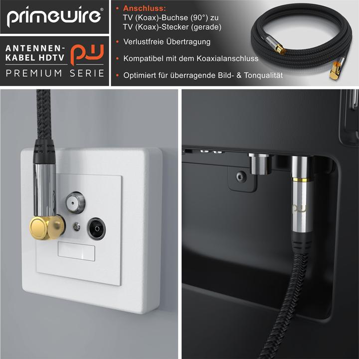 Actual product image Primewire Antenna cable angled with braiding, coaxial cable 75 Ohm HDTV, radio, DVB-T2 TV antenna cable (135 dB, Antenna cable)