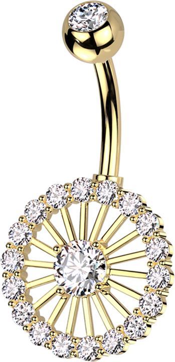 Image du produit Star Piercing Banane dorée à l'or fin avec boule de cristal doré argenté et cristaux de roue argentés (Laiton, Acier chirurgical 316L)