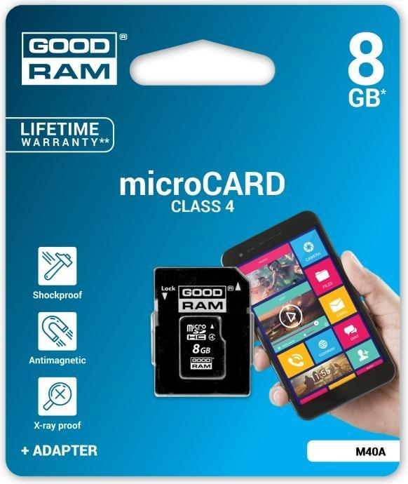 Actual product image Goodram 8GB Micro SDHC (8 GB, microSDHC, U3, UHS-I)