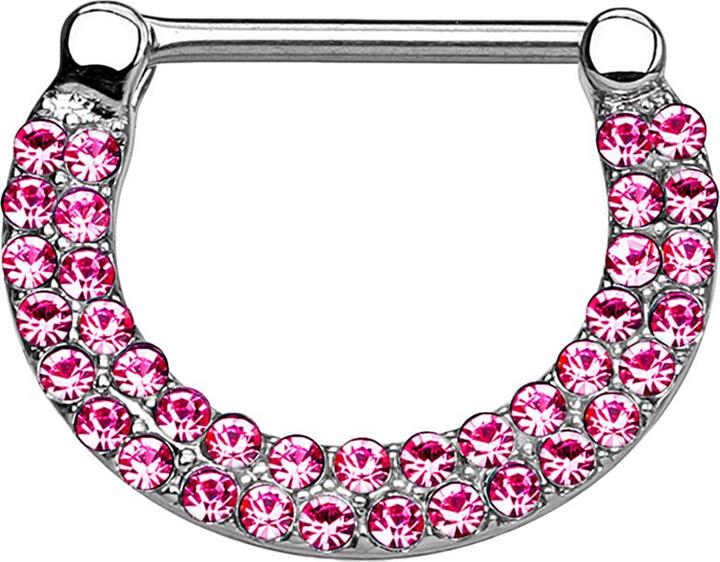 Produktbild Star Piercing Barbell Clicker silber doppellinig mit Kristallen pink (Chirurgenstahl 316L, Messing)