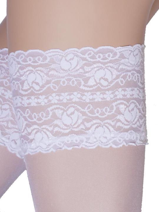Actual product image Levee Satin Sheers stay up stockings, colour 100 white, size 56-58 (20 DEN, 56 - 58)