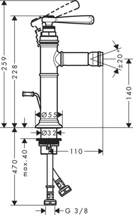 Actual product image Axor Hand-sized Montreux single-lever bidet mixer with lever handle and pop-up waste