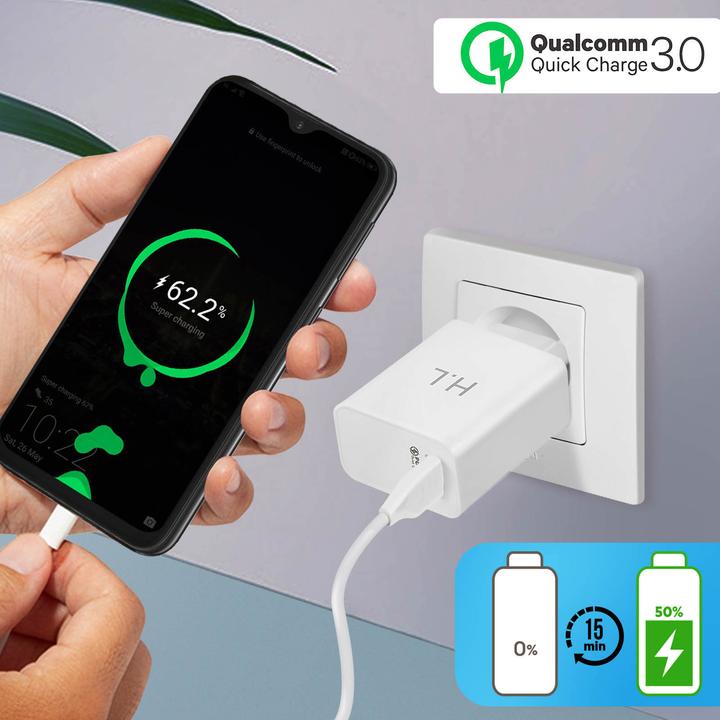 Image du produit Avizar Adaptateur secteur Qualcomm Quick Charge 3.0 3A + câble USB-C (18 W)
