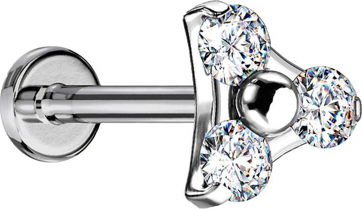 Produktbild Star Piercing Micro Labret Innengewinde silber Dreieck drei Kristalle silber (Titan G23ohne Messing, ohne MessingTitan G23)