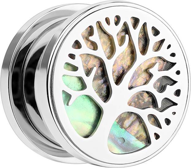Produktbild Star Piercing Flesh Plug Baum des Lebens mit Abalone (ohne Messing, Chirurgenstahl 316L)