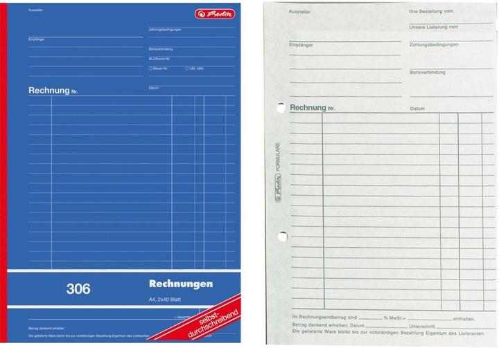 Nutritional values and ingredients Herlitz Form book "Invoice 777,20cm (306"), DIN A4, 2 x 40 sheets (80 x)