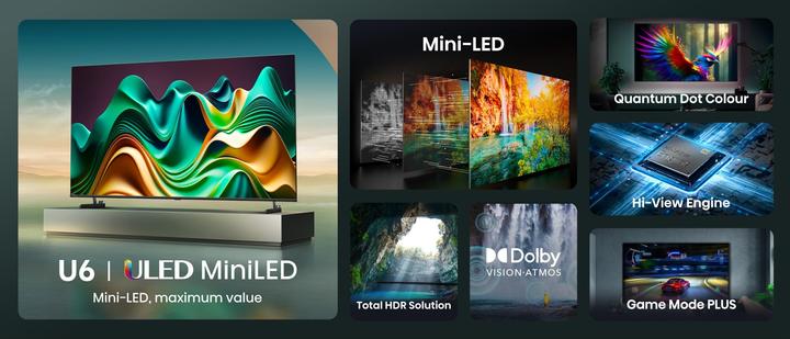 Actual product image Hisense TV 75U6NQ (189 cm (75 inch), black/dark grey, UltraHD/4K, Triple Tuner, Mini LED) (75", LED, 4K, 2024)
