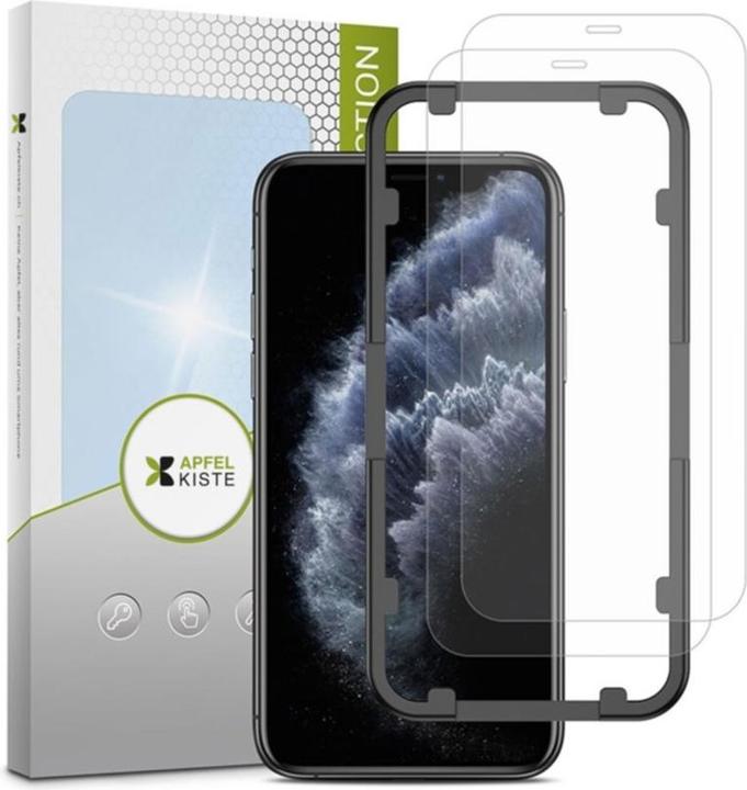 Immagine prodotto Apfelkiste - Panzer Glas Displayschutzfolie mit Montagerahmen (2er Set) (2 Pezzo/i, Apple iPhone XS, Apple iPhone 11 Pro, Apple iPhone X)
