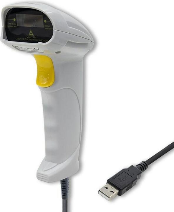 Qoltec 1D Laser Barcode Scanner | USB | White (1D barcodes)