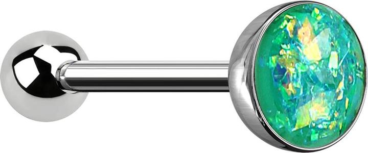 Produktbild Star Piercing Barbell silber mit Kugel und Kugel Opal grün (ohne Messing, Chirurgenstahl 316L)