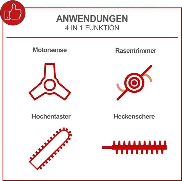 Produktbild Scheppach 4in1 Multigartengerät MFH3300-4P 1.22PS (Trimmfaden, Metallschneideblatt)