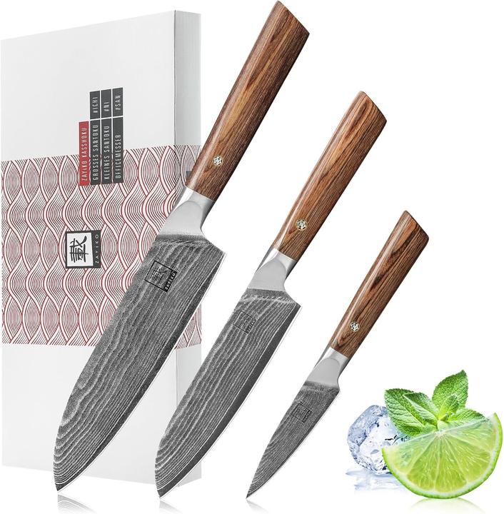 Immagine prodotto Zayiko Kasshoku Damastmesser-Set (3-teilig) mit VG10 Kern (18 cm)