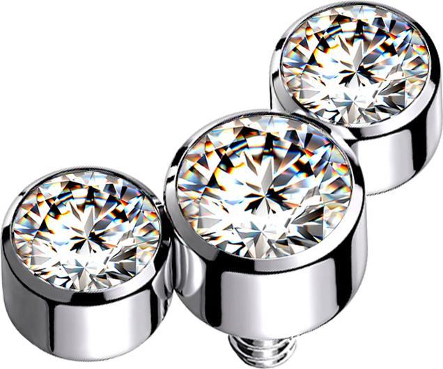 Actual product image Star Piercing Dermal Anchor silver three crystals silver (without brass, Surgical steel 316L)