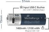 Image du produit MediaRange Rechargeable USB-C (4 pcs, AA, 1400 mAh)