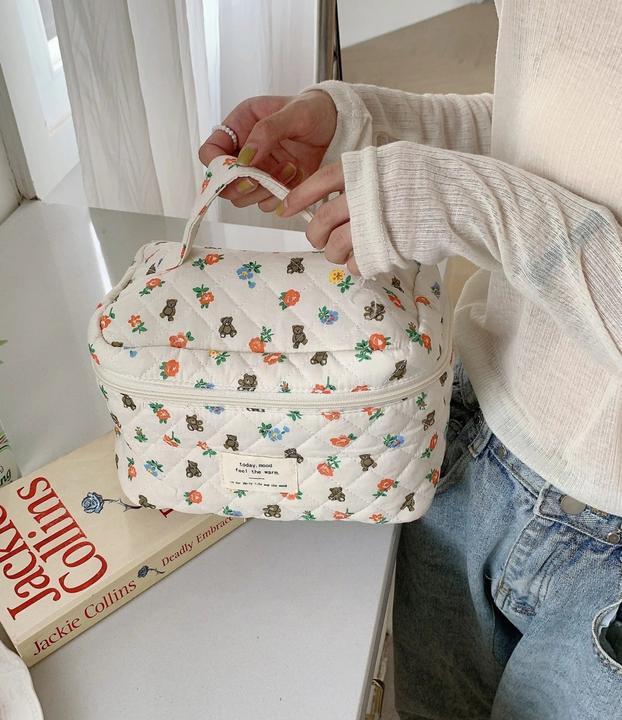 Image du produit Only-Bags.Store Quilted Cotton Make-Up Bag Zipper Cosmetic Organizer Voyage Sac essentiel Boîte à main