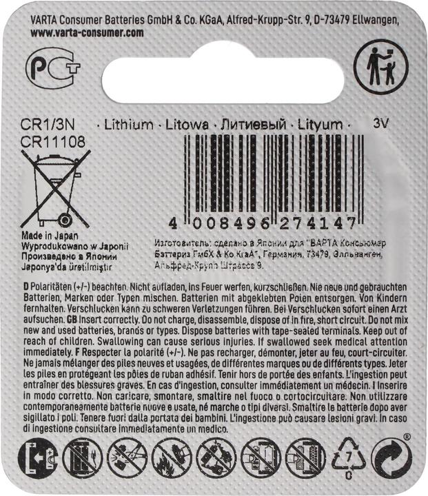 Produktbild Varta Electronics CR1/3N (1 Stk., CR1/3N, 170 mAh)