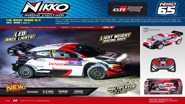 Immagine prodotto Nikko RC 10394 Night Mode Toyota Gazoo WRC, auto da rally telecomandata con dettagli realistici.