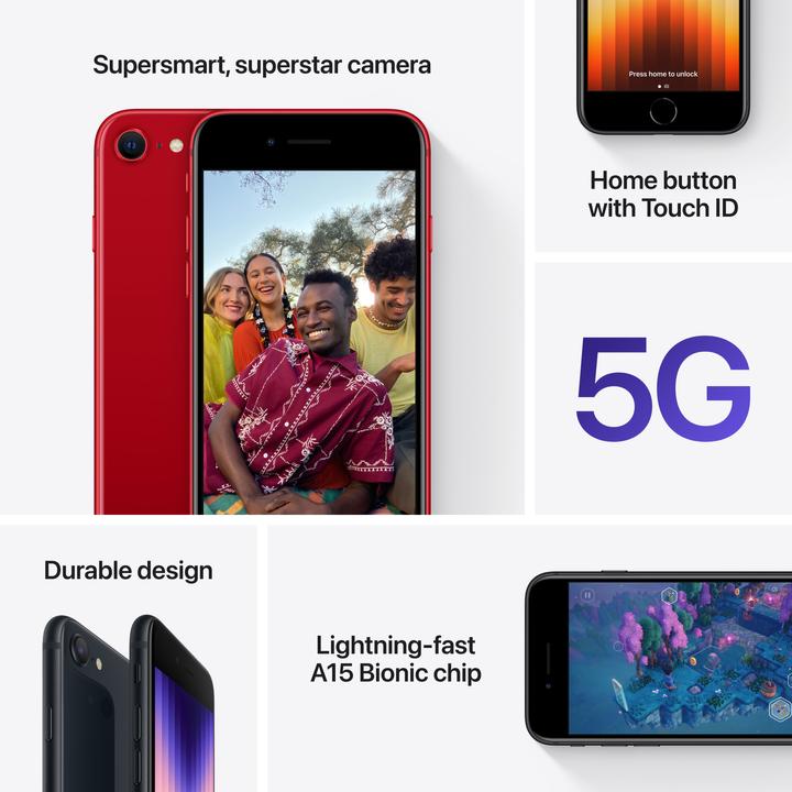 Image du produit Apple iPhone SE (3rd Gen) (256 Go, (PRODUCT)​RED, 4.70", SIM + eSIM, 12 Mpx, 5G)