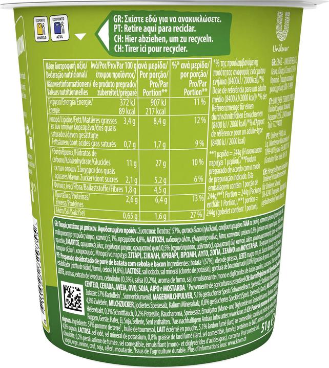 Valori nutrizionali e ingredienti Knorr Snack di patate pronto con pancetta e cipolla 1 porzione (60 g)