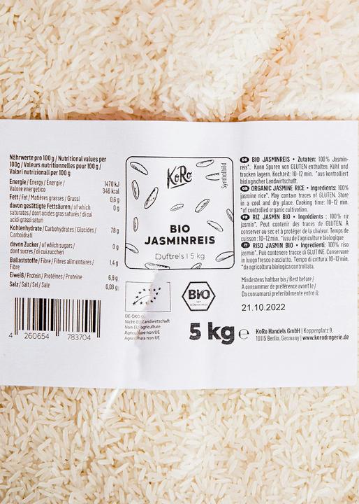 Nutritional values and ingredients KoRo Organic jasmine rice (5000 g)