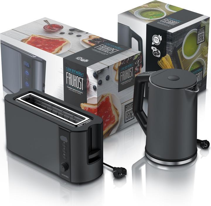 Actual product image Arendo Breakfast set, stainless steel kettle 1.5l temperature selection & 2 slice long slot toaster, grey (1.50 l)