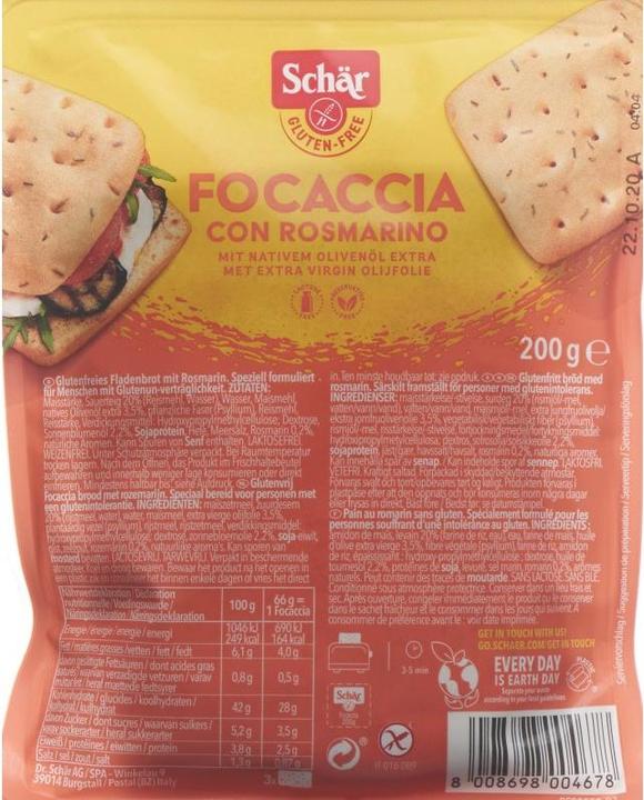Image du produit Schär Focaccia au romarin sans gluten (200 g)