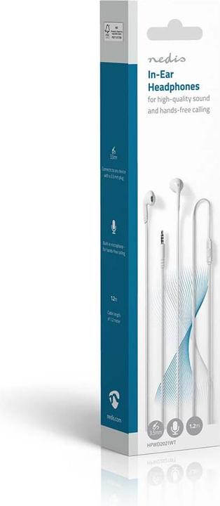 Actual product image Nedis Headphones with cable | 3.5 mm | Cable length: 1.20 m | Built-in microphone | White (Cable)