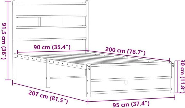 Immagine prodotto VidaXL Letto in metallo Rete a doghe letto singolo Struttura letto senza materasso 90x200cm (90 x 200 cm)