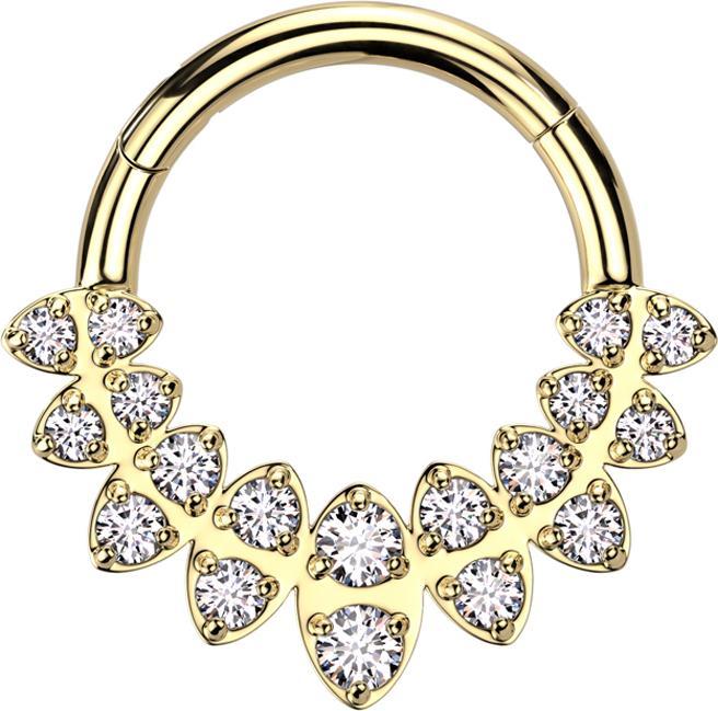 Star Piercing Micro Segmentring klappbar vergoldet Ovale mit doppel Kristalle silber (Messing, Chirurgenstahl 316L)