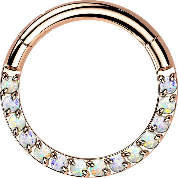 Image du produit Star Piercing Micro anneau segment pliable or rose front opale blanc (Titane G23, sans laiton)