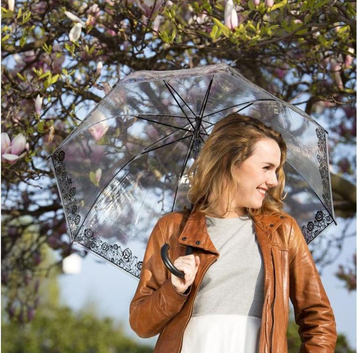 Immagine prodotto Smati ombrello automatico trasparente a forma di campana con bordo rosa nero - ombrello da donna