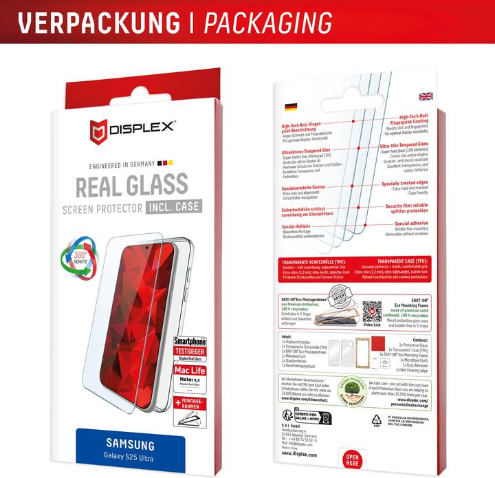 Produktbild Displex Real Glass, 2D Panzerglas + Handyhülle (1 Stück, Samsung Galaxy S25 Ultra)